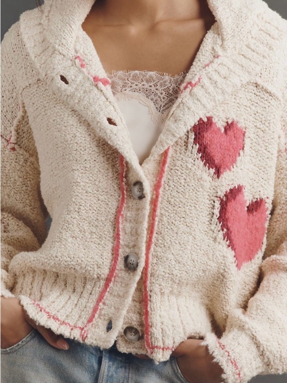 Pilcro candy heart Bouclé cardigan  long sleeve - Picture 4 of 4